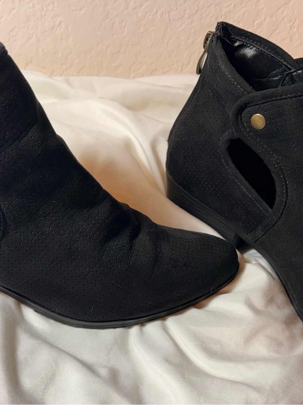 Forever Black Cutout Ankle Booties with Snap Detail and Zipper Back